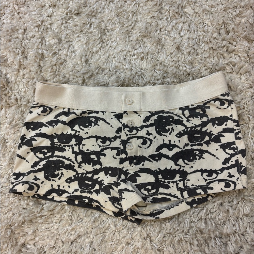 Brandy Melville Black and Cream Patterned Shorts